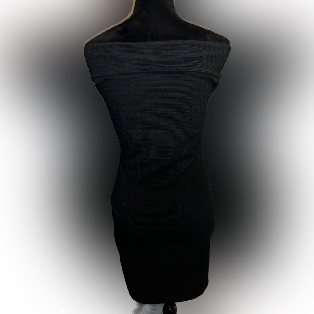 MNG BLACK FITTED TEXTURED DRESS